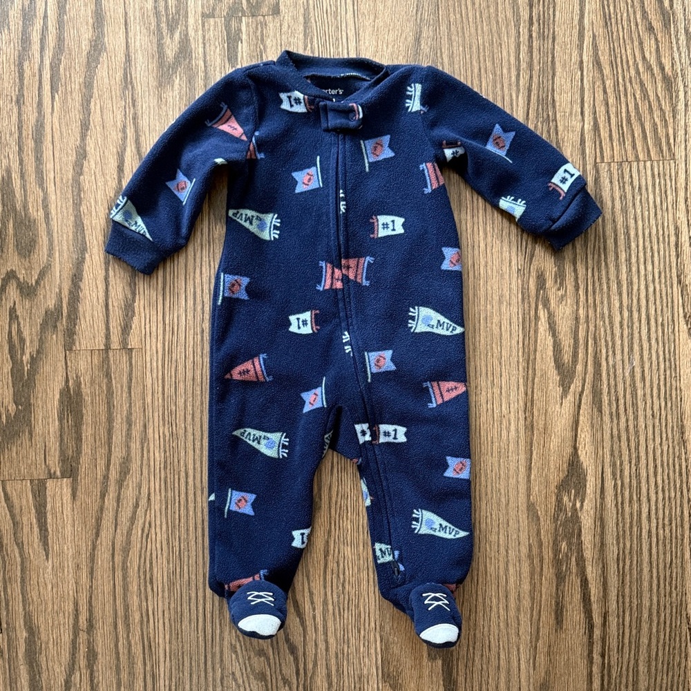 Carter's Navy Blue Footie with Flag Design - Fleece